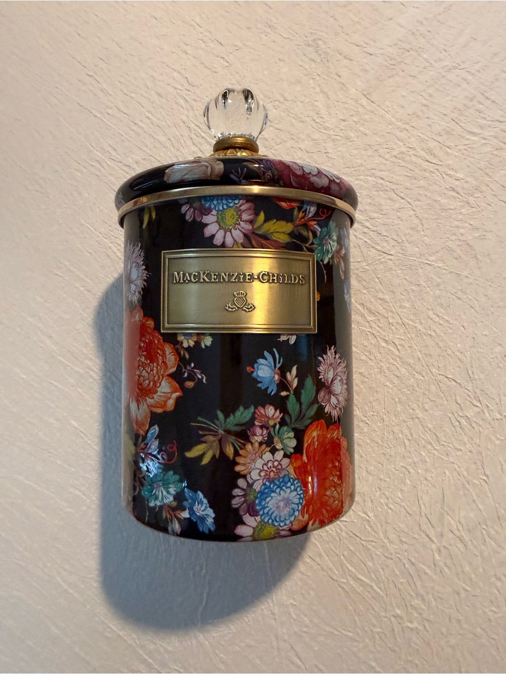 MacKenzie-Childs Black Floral Market Medium Canister